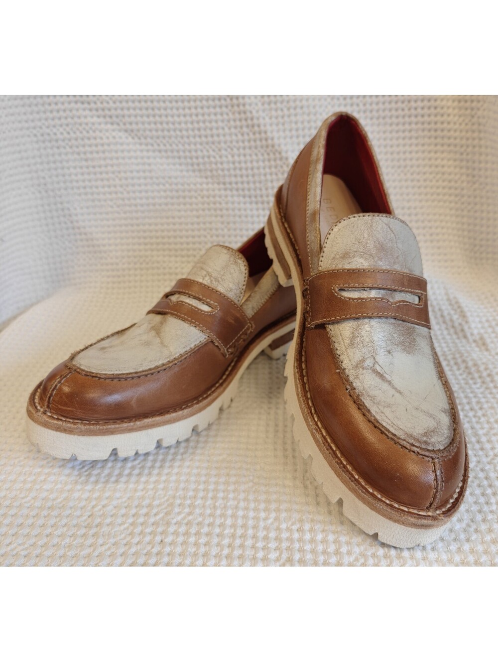 BED | STÜ Women's Reina III Tan Rustic Nectar Lux Leather Chunky Loafer NEW Sz 7
